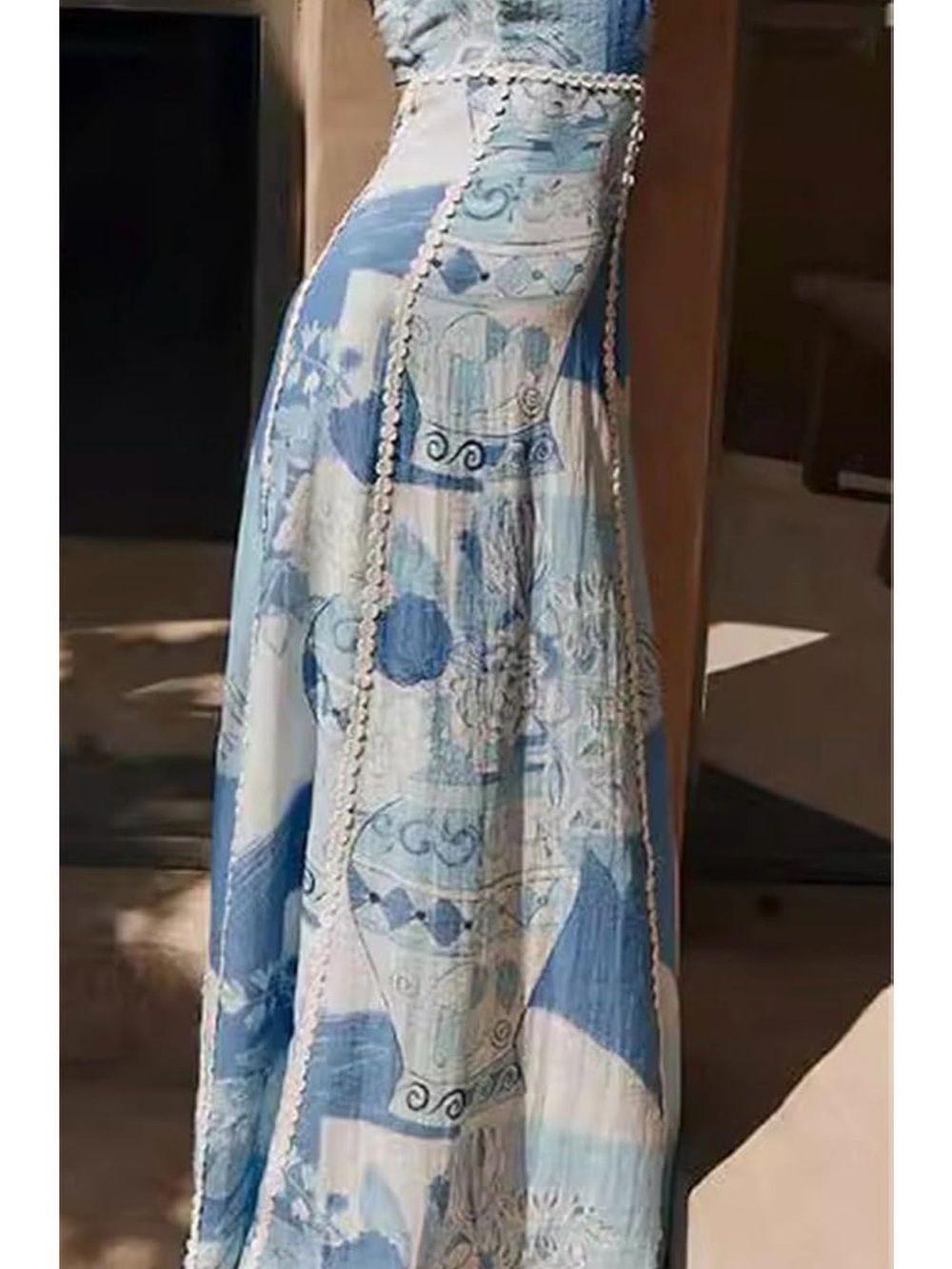 Blue & White Patterned Maxi Skirt